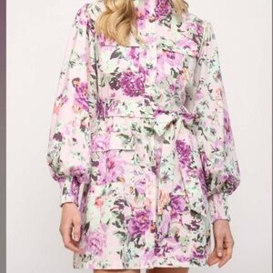 Fate Linen Blend Shirt Dress Belted Floral